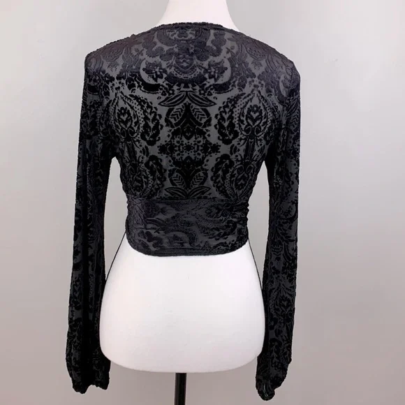 Windsor Chic Velvet Burnout Tie-Front Top - Picture 4 of 11